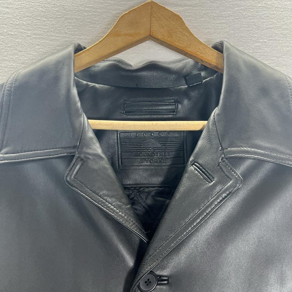 Black Lambskin Leather Car Coat Jacket Mens Large Roundtree & Yorke Classic - Picture 13 of 14
